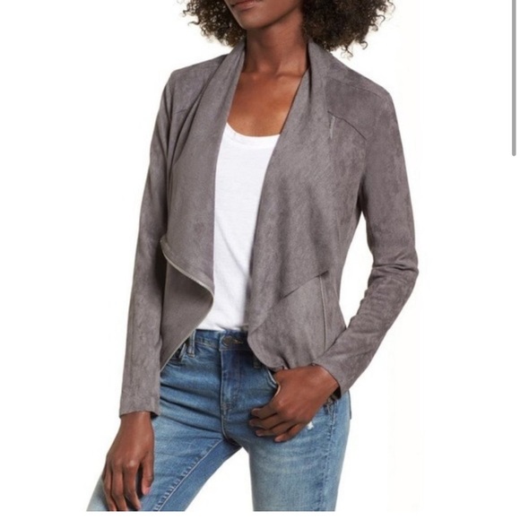 BlankNYC Asymmetrical Zip Drape Front Faux Suede Jacket Small - Picture 2 of 10